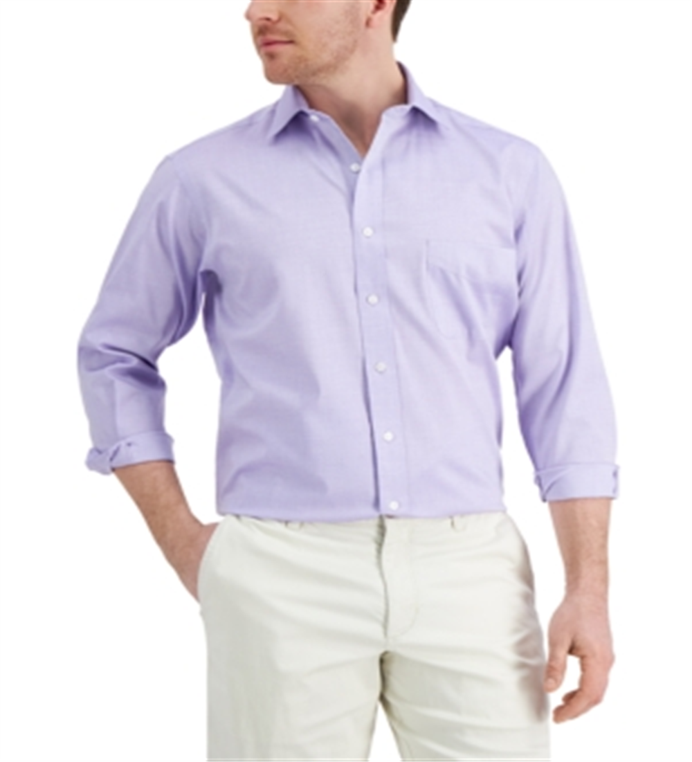 Club Room Men's Regular Fit Cotton Spread Collar Pinpoint Dress Shirt Purple Size M