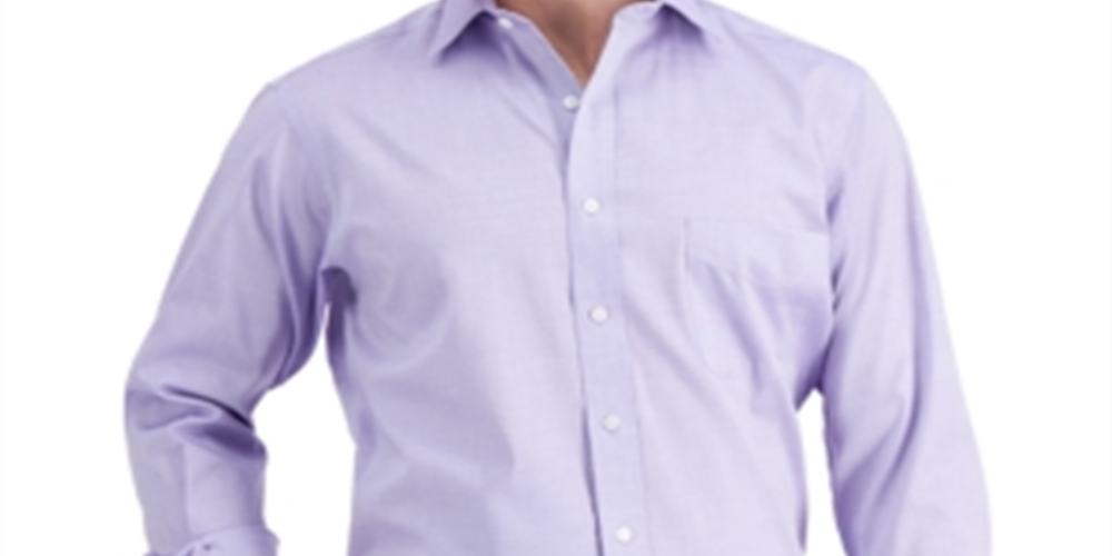 Club Room Men's Regular Fit Cotton Spread Collar Pinpoint Dress Shirt Purple Size M