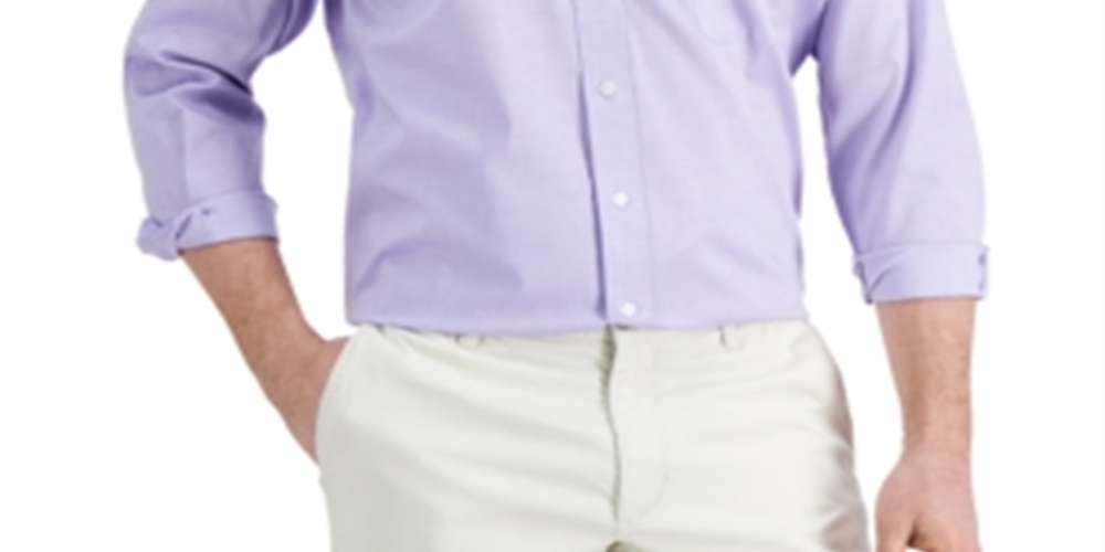 Club Room Men's Regular Fit Cotton Spread Collar Pinpoint Dress Shirt Purple Size M