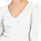 INC International Concepts Women's Puff Shoulder Ribbed Top White Size Petite L