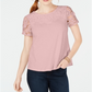 Charter Club Women's Cotton Lace Embellished T-Shirt Pink Size Small
