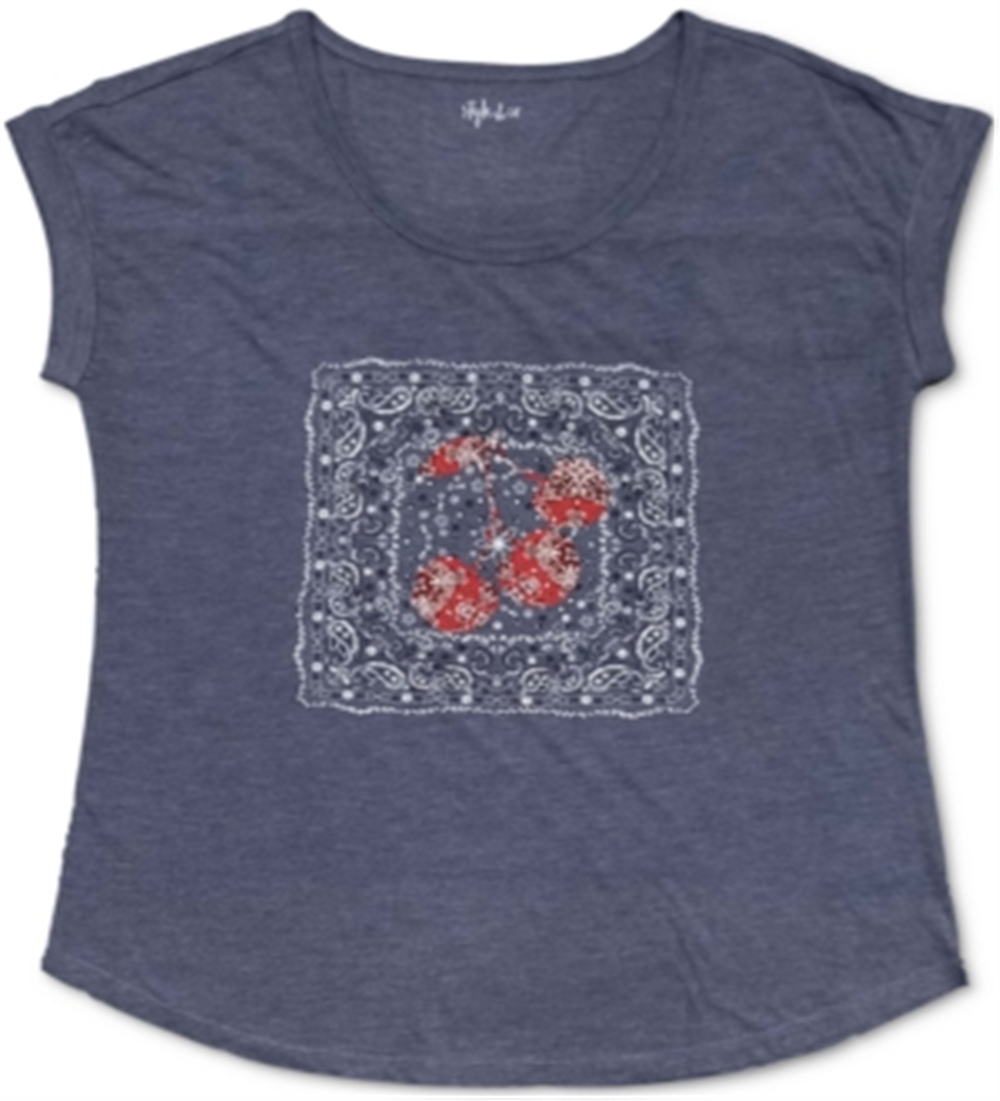 Style & Co Women's Graphic Print T-Shirt  Blue Size Small