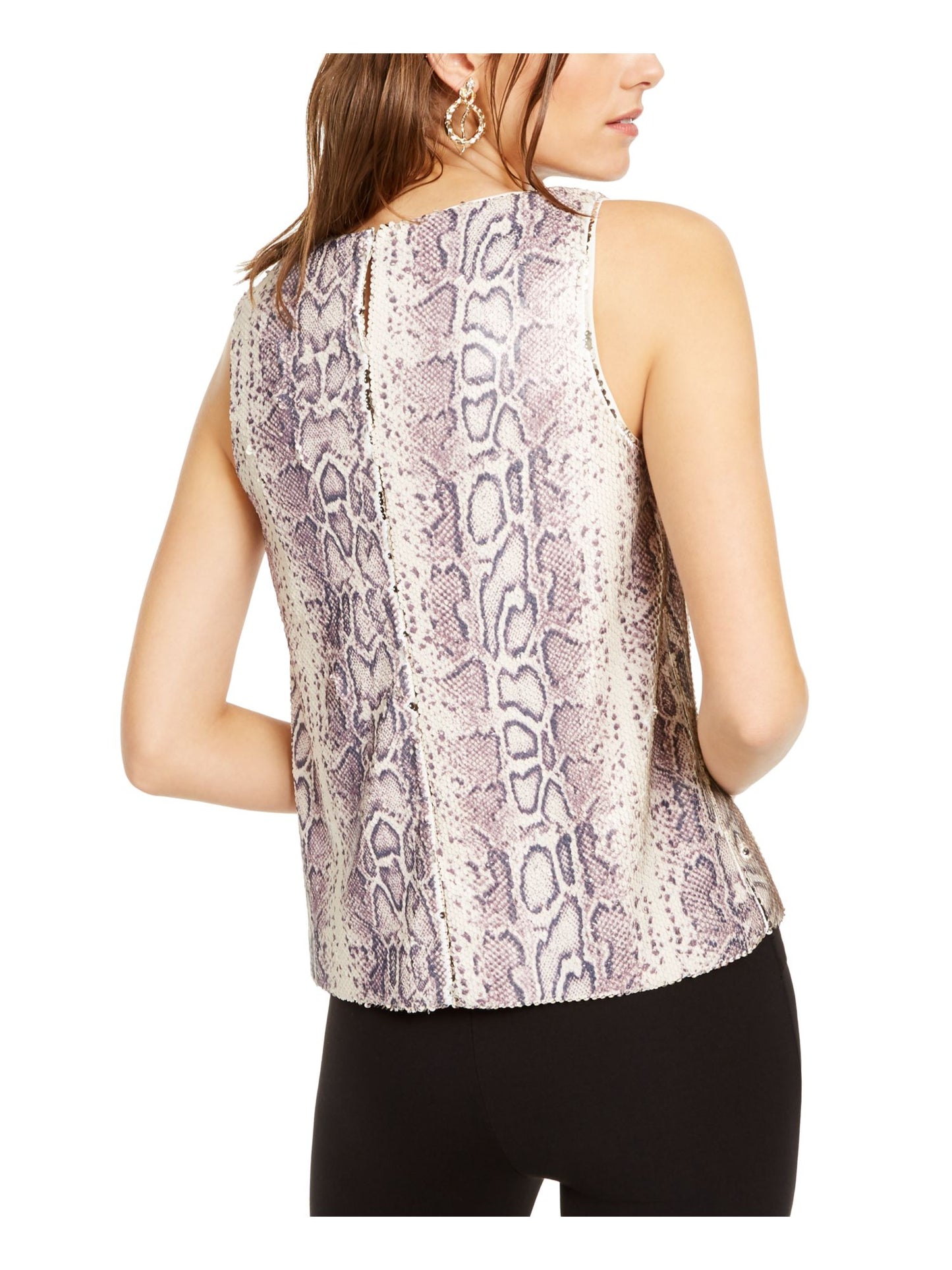 INC International Concepts Women's Snake Print Sequined Top Pink Size Petite X-Small