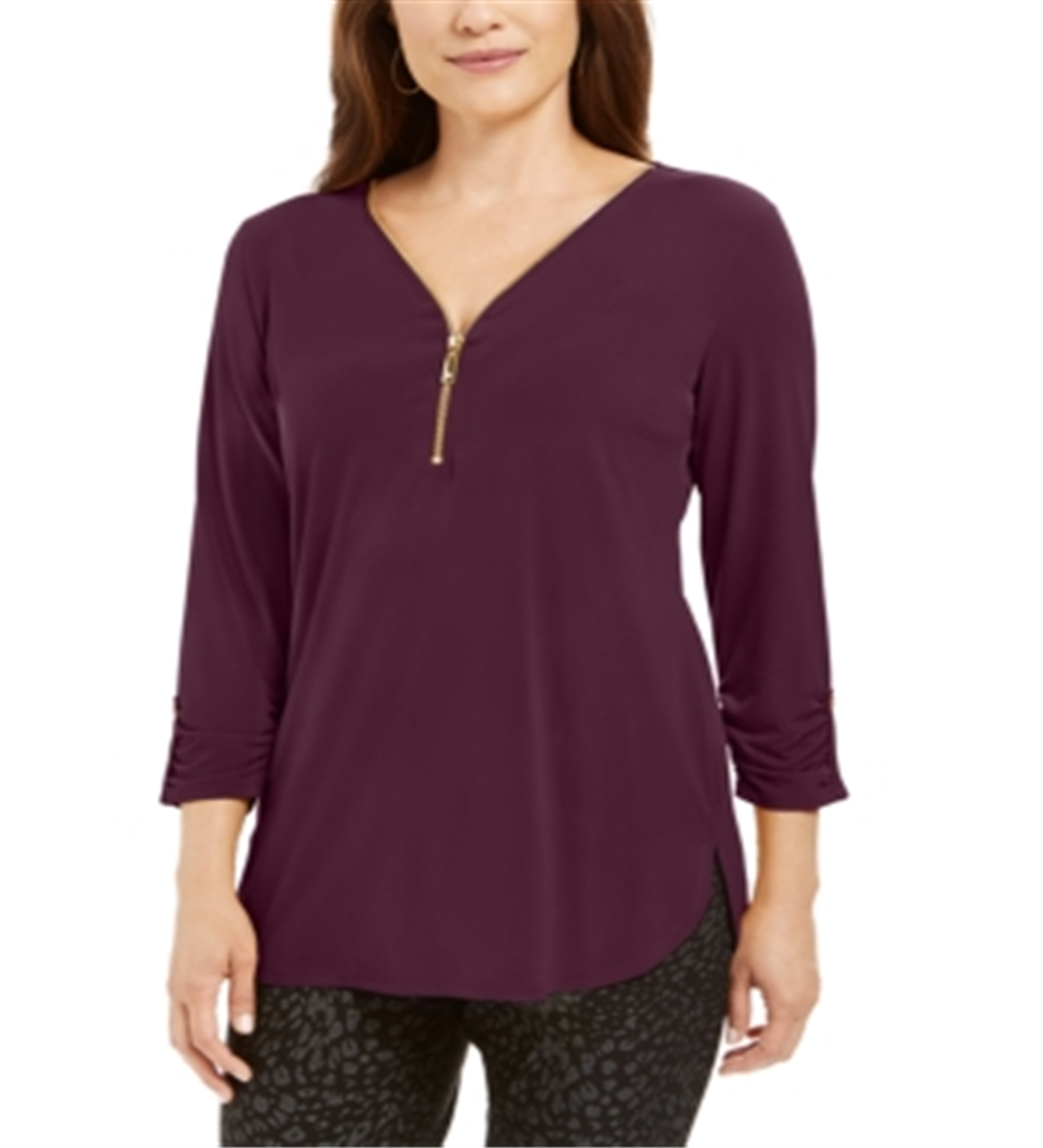 JM Collection Women's Zipper Trim Top Purple Size Petite S
