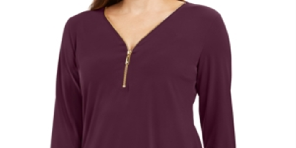 JM Collection Women's Zipper Trim Top Purple Size Petite S