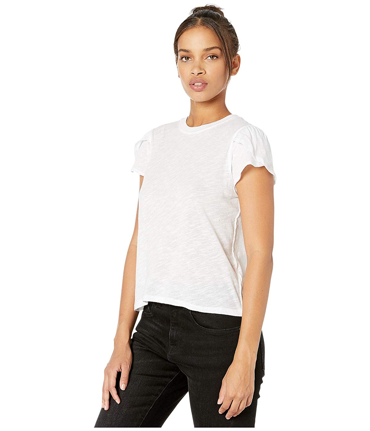 Free People Women's Short Sleeve Jewel Neck T-Shirt White Size Small