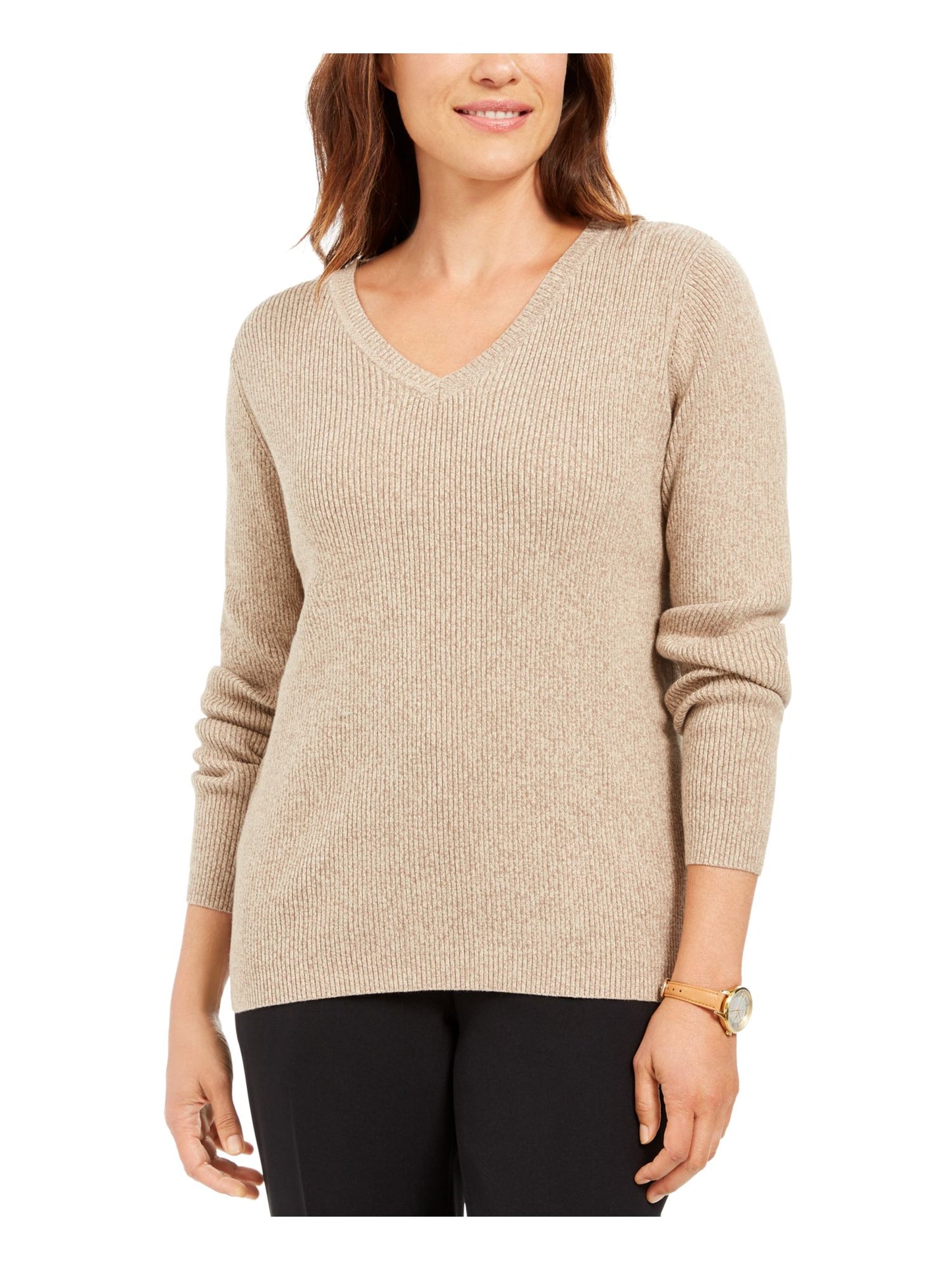 Karen Scott Women's Long Sleeve V Neck Sweater Brown Size Large