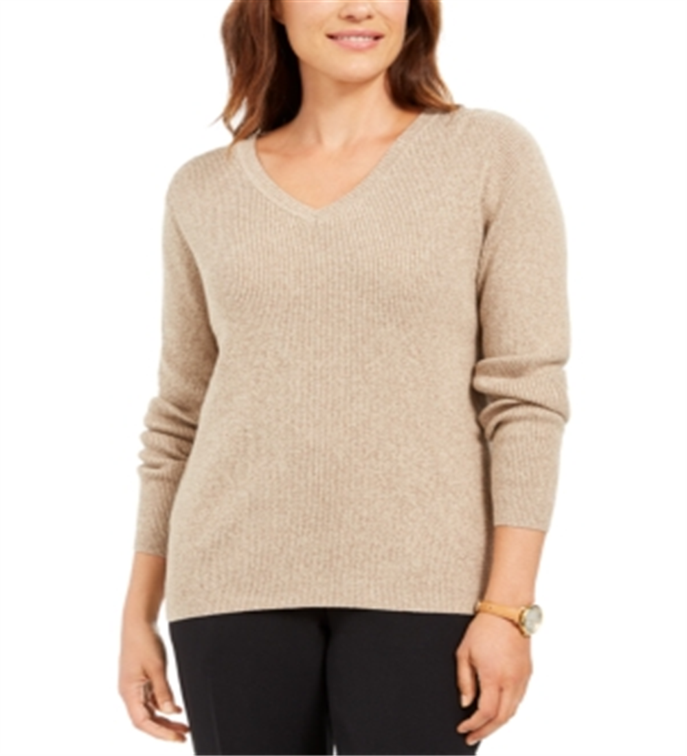 Karen Scott Women's Long Sleeve V Neck Sweater Brown Size Large