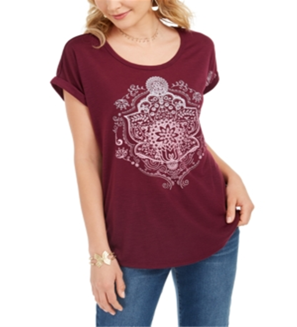 Style & Co Women's Lotus Graphic T-Shirt Purple Size Petite Small