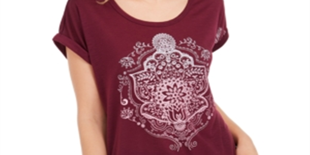Style & Co Women's Lotus Graphic T-Shirt Purple Size Petite Small