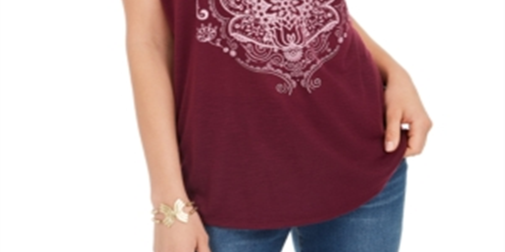 Style & Co Women's Lotus Graphic T-Shirt Purple Size Petite Small