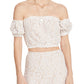 Aqua Women's Lace Overlay Off-the-Shoulder Crop Top Ivory Size M