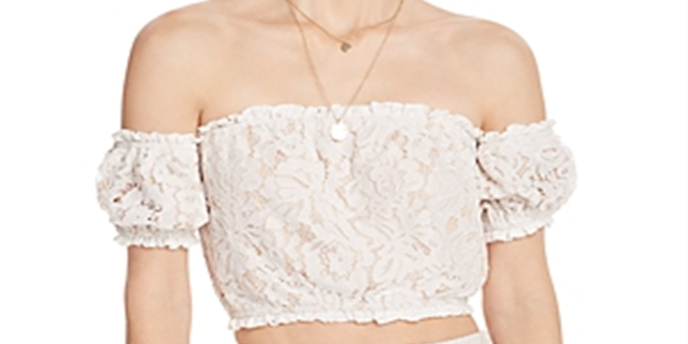 Aqua Women's Lace Overlay Off-the-Shoulder Crop Top Ivory Size M