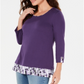 Karen Scott Women's Layered Look Solid & Plaid Top Purple Size L