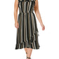 Monteau Women's Plus Striped Maxi Ruffled High Low Dress Green Size 2X