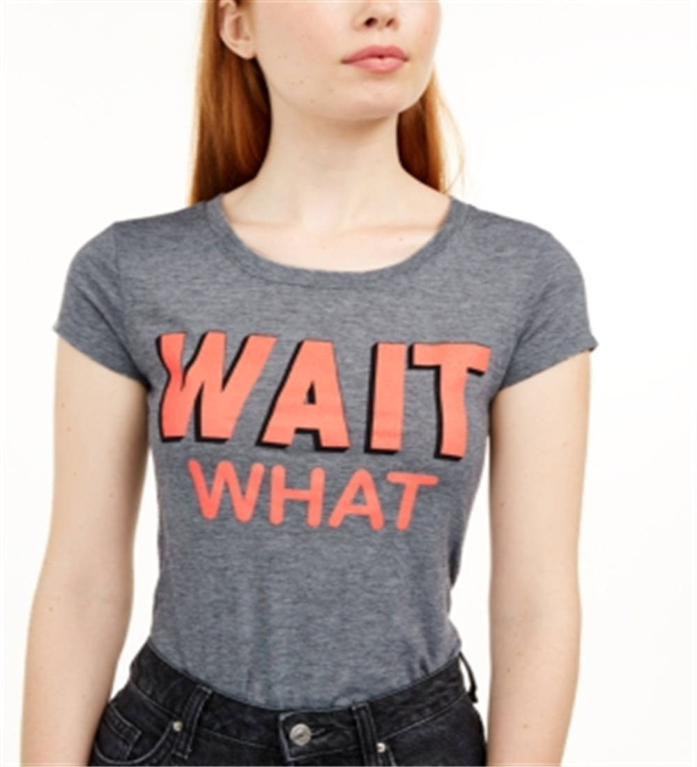 Love Tribe Junior's Wait What Micro Striped Graphic T-Shirt Gray Size M