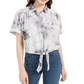 Ultra Flirt Junior's Tie Dye Tie Hem Shirt Blue Size L