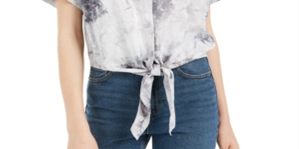 Ultra Flirt Junior's Tie Dye Tie Hem Shirt Blue Size L