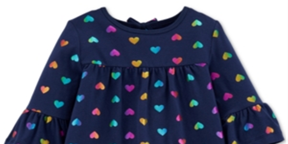 Carter's Toddler Girl's Cotton Bell Sleeve Heart Print Top Navy Size 4T