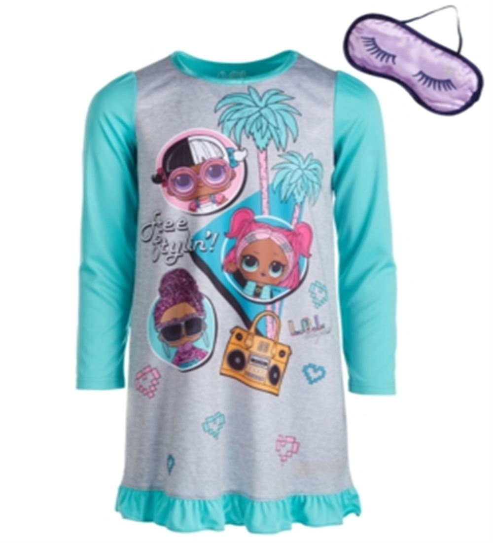 Ame Little & Big Girl's 2 Pc Lol Surprise Nightgown & Sleep Mask Set Blue Size 8