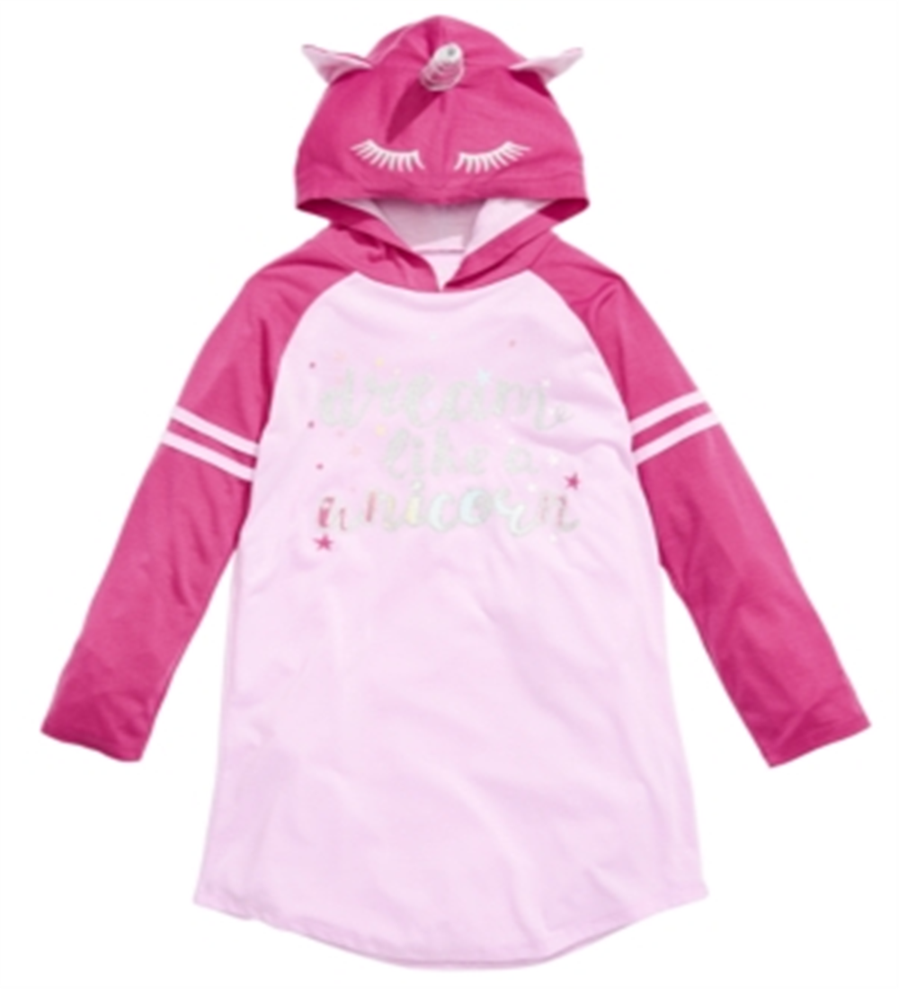 Max & Olivia Little & Big Girl's Hooded Unicorn Nightgown Purple Size -XL