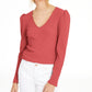 INC Women's  Long Sleeve V Neck Top Coral Size Medium