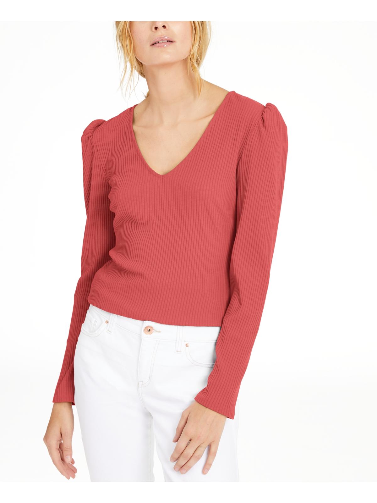 INC Women's  Long Sleeve V Neck Top Coral Size Medium