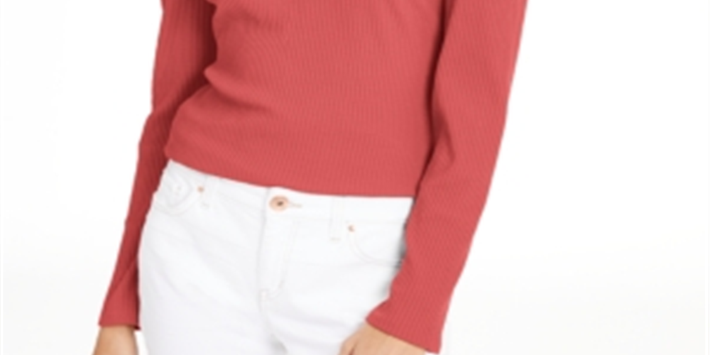 INC Women's  Long Sleeve V Neck Top Coral Size Medium