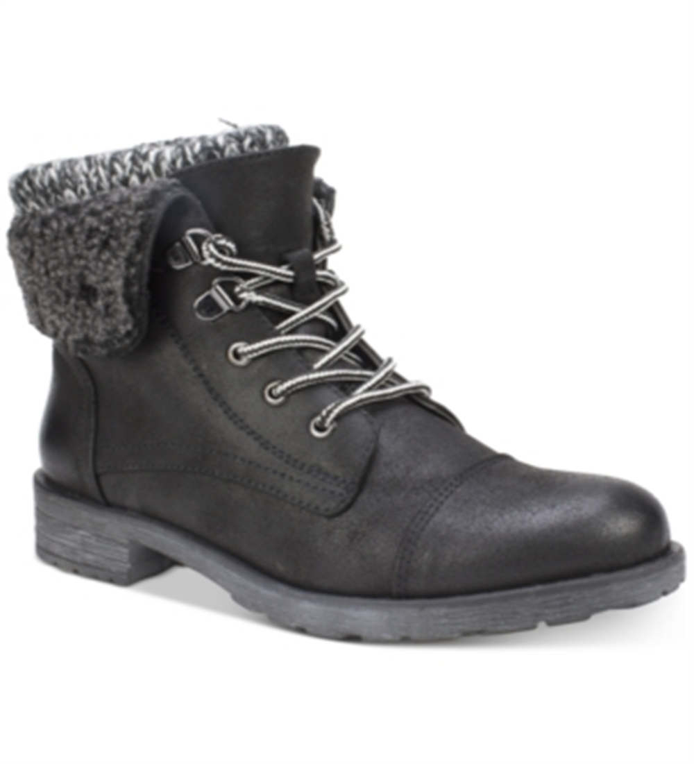 WHITE MOUNTAIN Womens Sandro Faux Leather Combat Boots Black 6 M