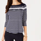Charter Club Women's Printed 3/4-Sleeve Cotton Top  Blue Size M