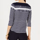Charter Club Women's Printed 3/4-Sleeve Cotton Top  Blue Size M
