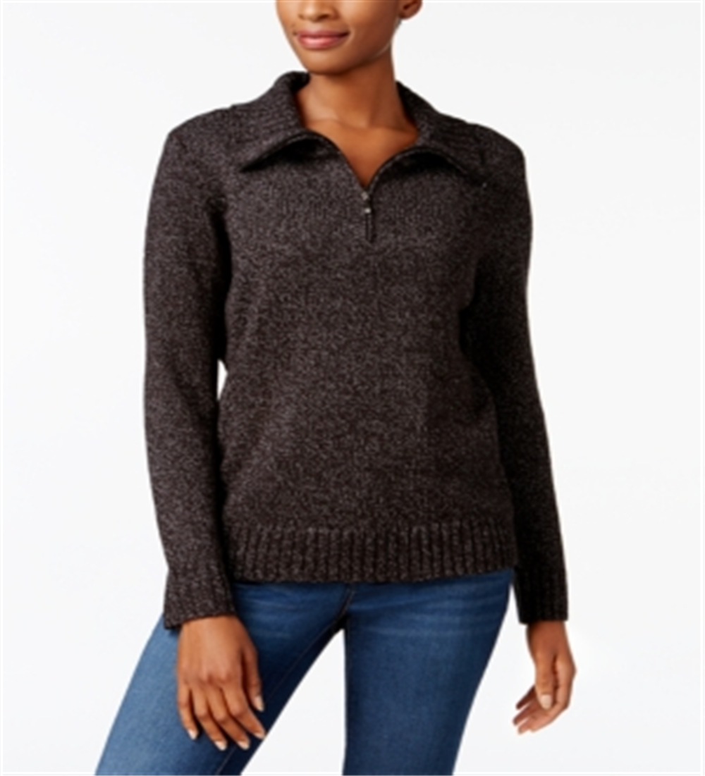 Karen Scott Women's Wing Collar Zip Neck Sweater Black Size S