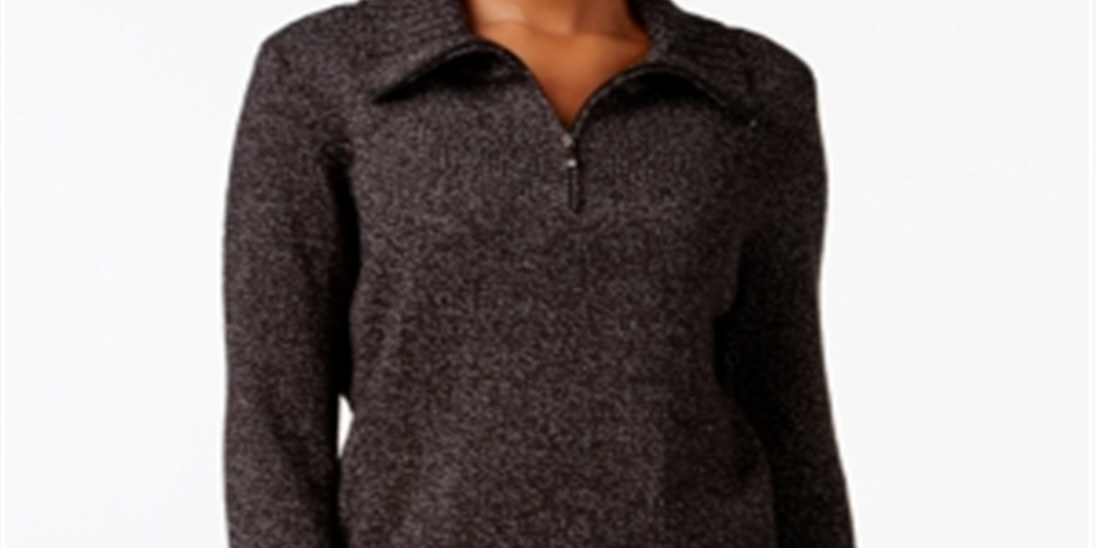 Karen Scott Women's Wing Collar Zip Neck Sweater Black Size S