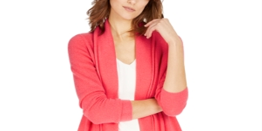 Charter Club Women's Rolled Edge Pure Cashmere Cardigan Pink Size S
