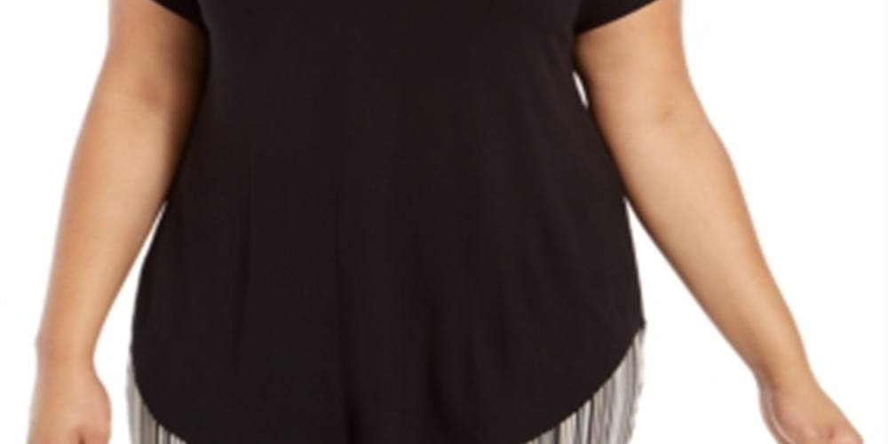 Alfani Women's Plus Lurex Trim Short Sleeves T-Shirt Black Size 1X