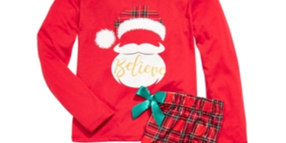 Max & Olivia Big Girl's 2 Pc Believe Santa Pajama Set Red Size M