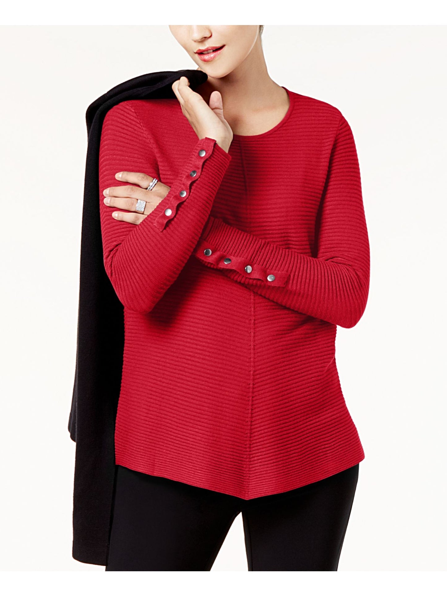 Alfani Women's Sweater Medium Ribbed Snap Detail Pullover Red Size Medium