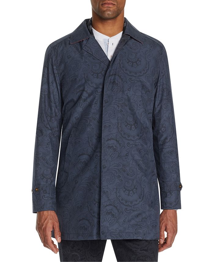 Tallia Men's Slim Fit Paisley Packable Trench Coat Black Size XX-Large