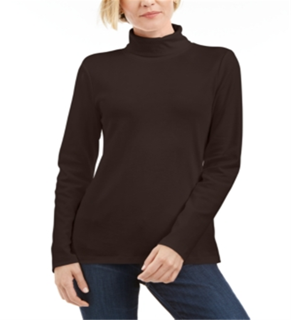 Karen Scott Women's Cotton Turtleneck Brown Size S