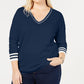 Tommy Hilfiger Women's Cotton V Neck Sweater Blue Size 2X