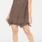 Style & Co Women's Lace Pom Pom Sleeveless Jewel Neck Shift Handkerchief Dress Brown Size Medium