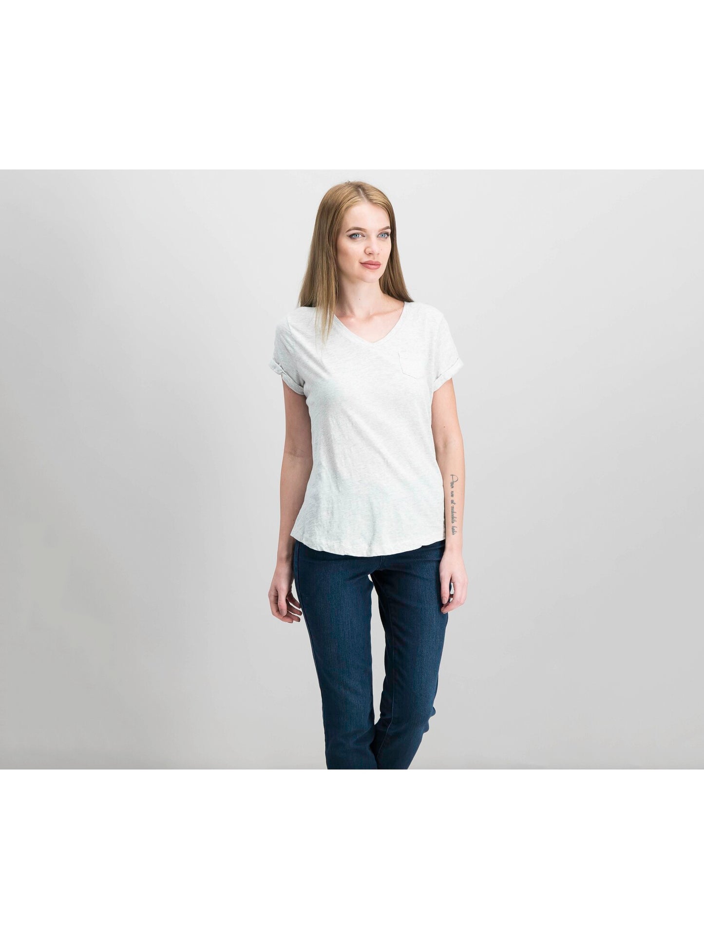 Style & Co Women's Pocketed Heather Short Sleeve V Neck T-Shirt -Gray Size Petite Large