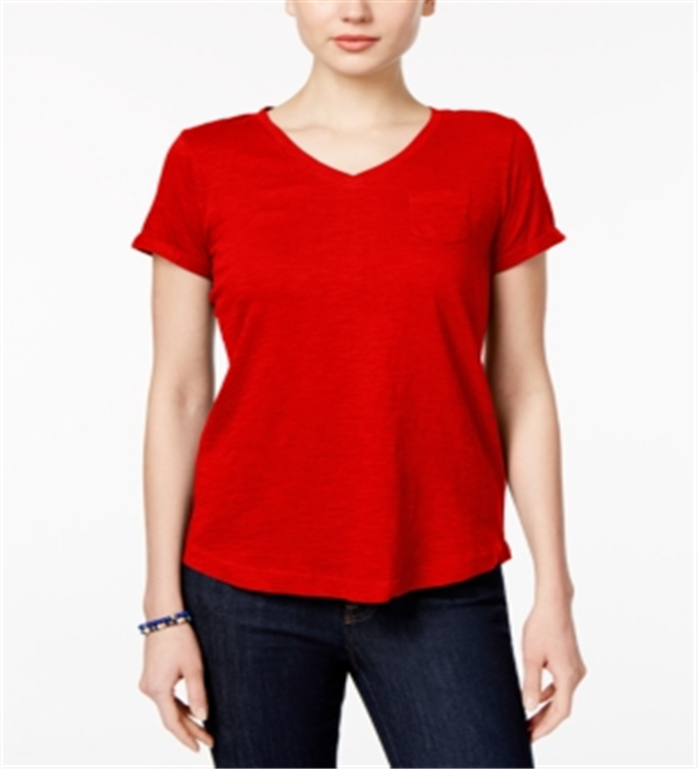 Style & Co Women's V Neck Pocket T-Shirt Gray Size PP