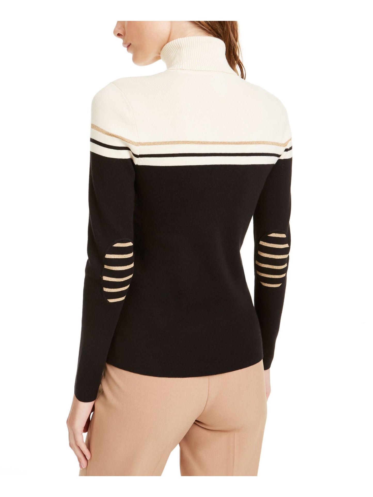 Anne Klein Women's Block Long Sleeve Turtle Neck Top Black Size XX-Large
