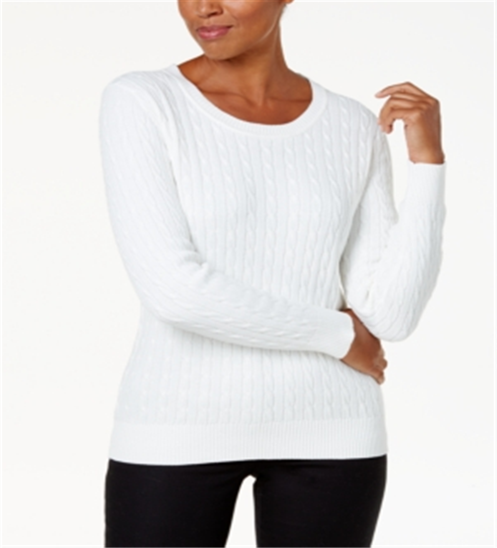 Karen Scott Women's Cable Knit Crewneck Sweater Gray Size S