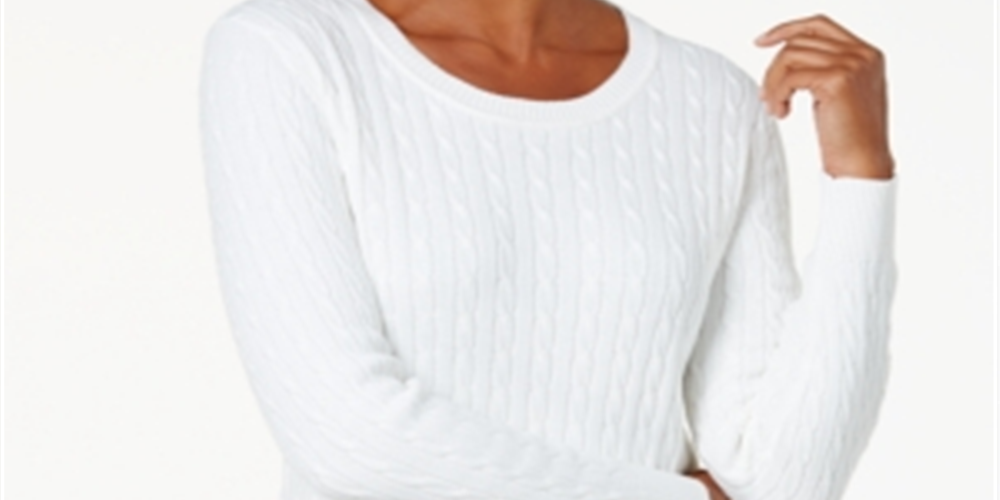 Karen Scott Women's Cable Knit Crewneck Sweater Gray Size S