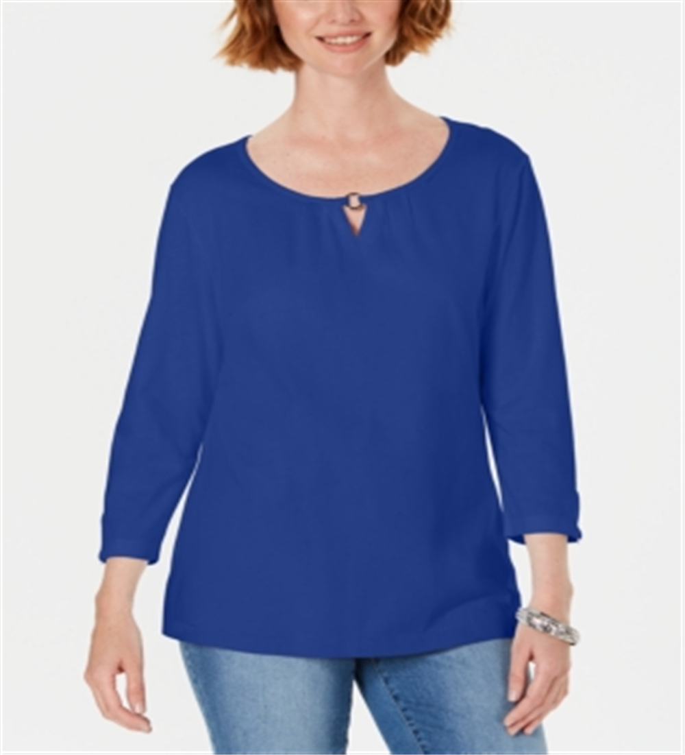 Karen Scott Women's Three Quarter Sleeve Top Blue Size XS