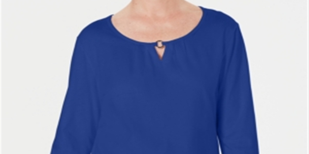 Karen Scott Women's Three Quarter Sleeve Top Blue Size XS