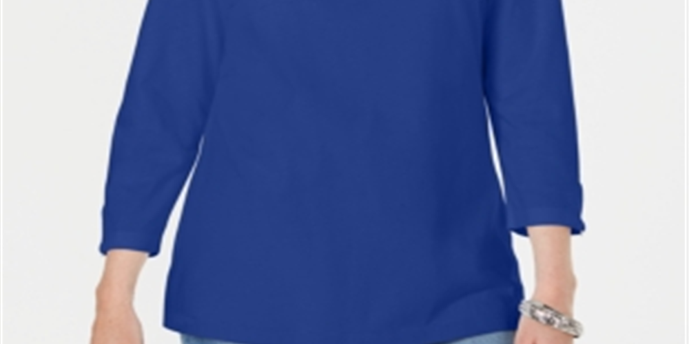 Karen Scott Women's Three Quarter Sleeve Top Blue Size XS