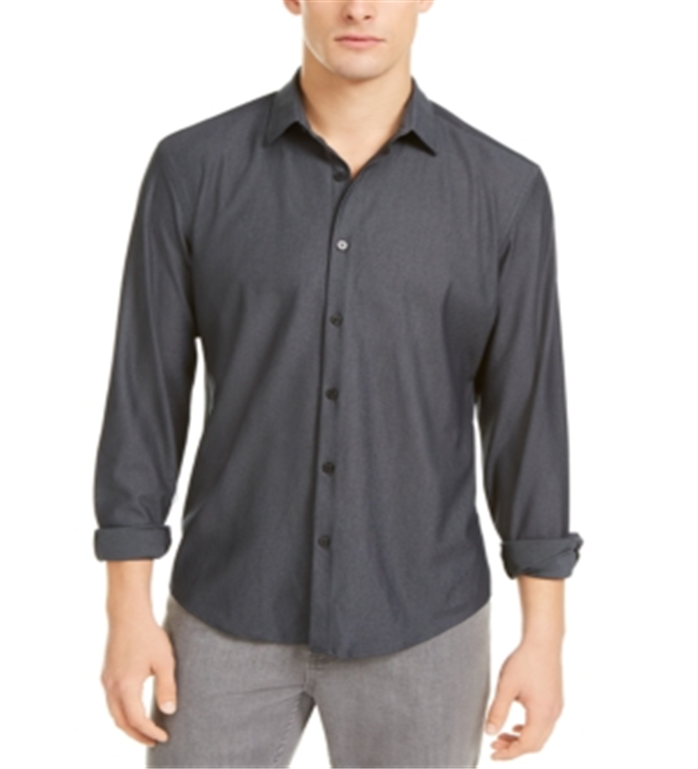 Alfani Men's Button Down Classic Fit Solid Knit Shirt Gray Size XX-Large
